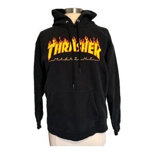 Thrasher Black Hoodie with Yellow Flame Logo